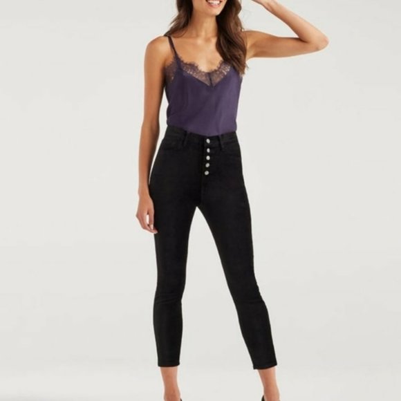 NWT 7 for All Mankind High Waist Velvet Ankle Skinny with Exposed Button Fly 23 - Picture 1 of 16